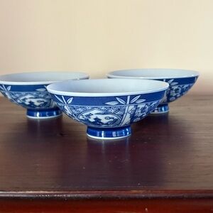 3 Blue and White Chinese Rice Bowls